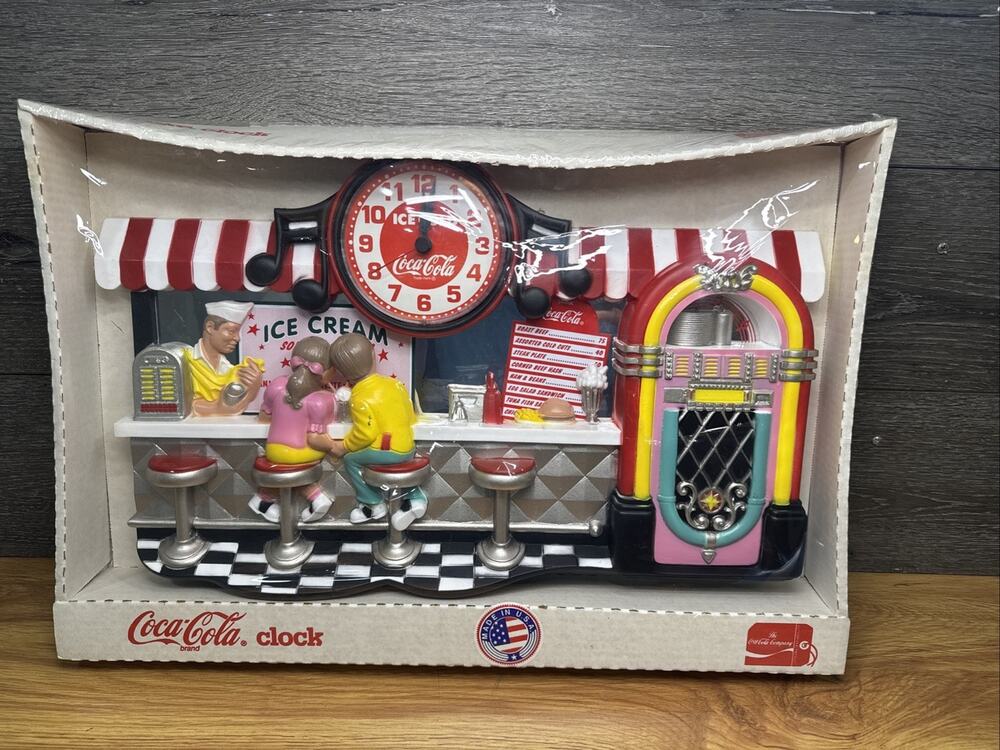 1993 Burwood Products Company Coca-Cola 3D Ice Cream Parlor wall clock 19x12”